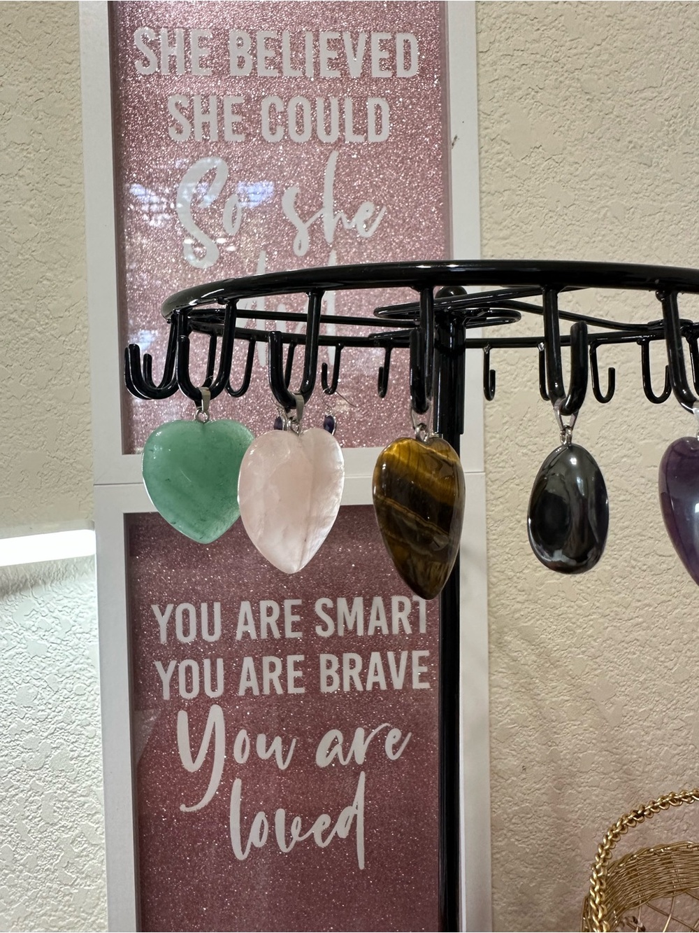 Necklace Heart Gem - Green, Pink, Brown, Black, Purple